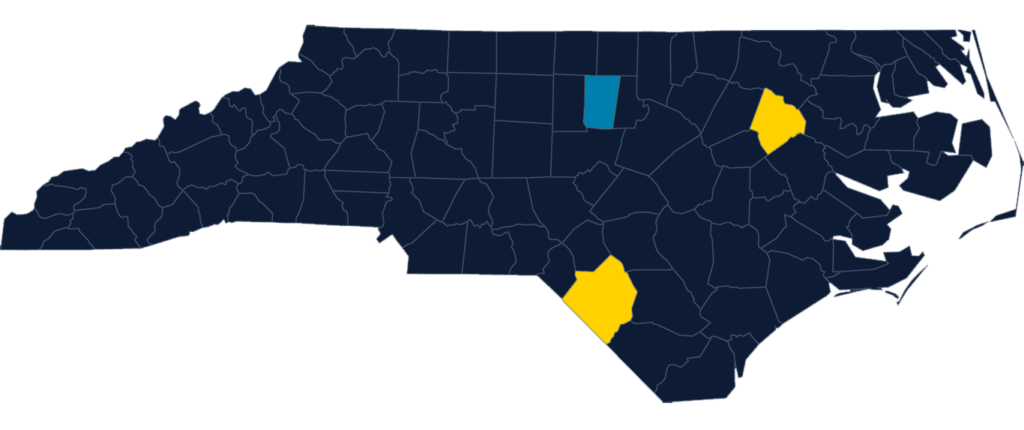 NC Map Highlighting Edgecombe and Robeson Counties