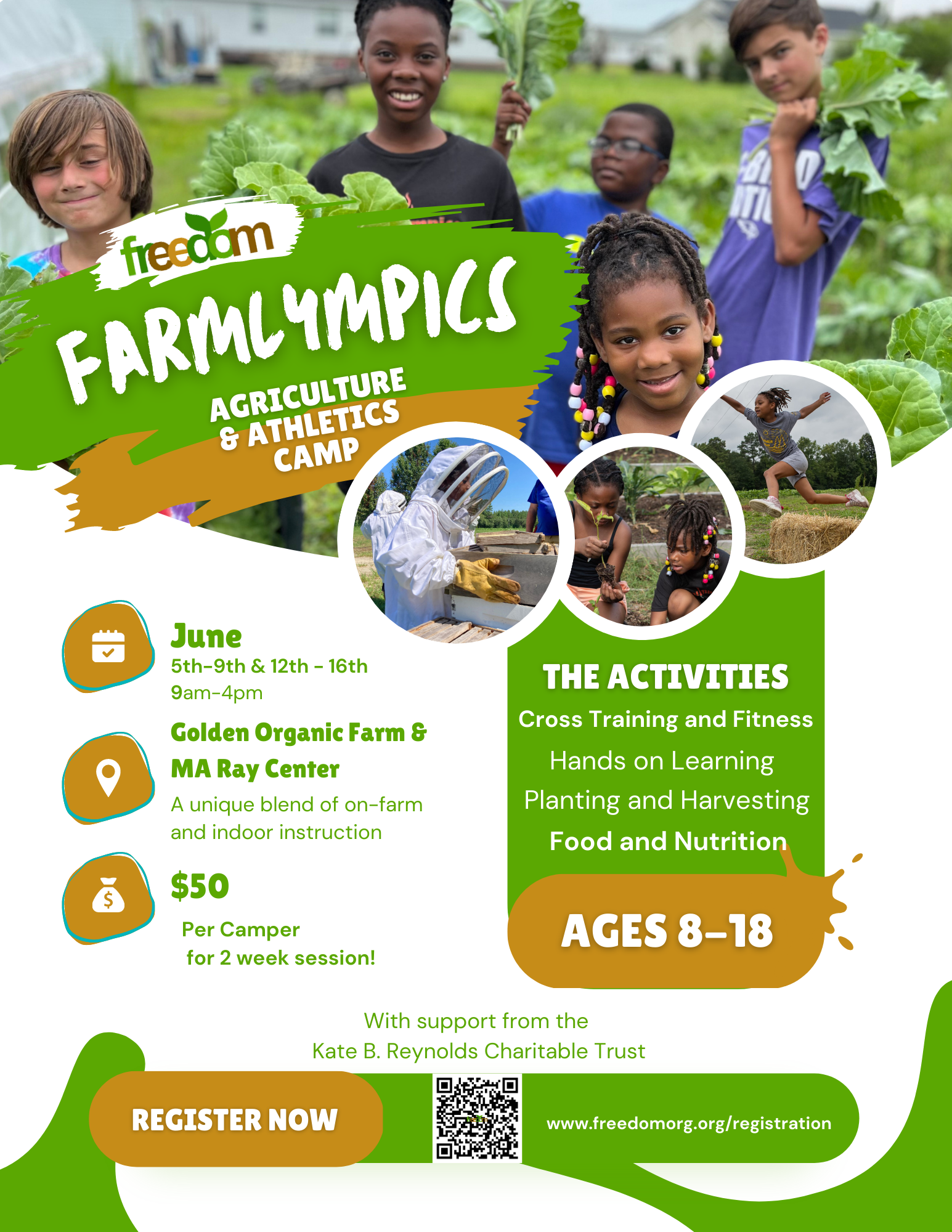 Freedom Organization's flyer for FarmLympics Agriculture & Athletics Camp